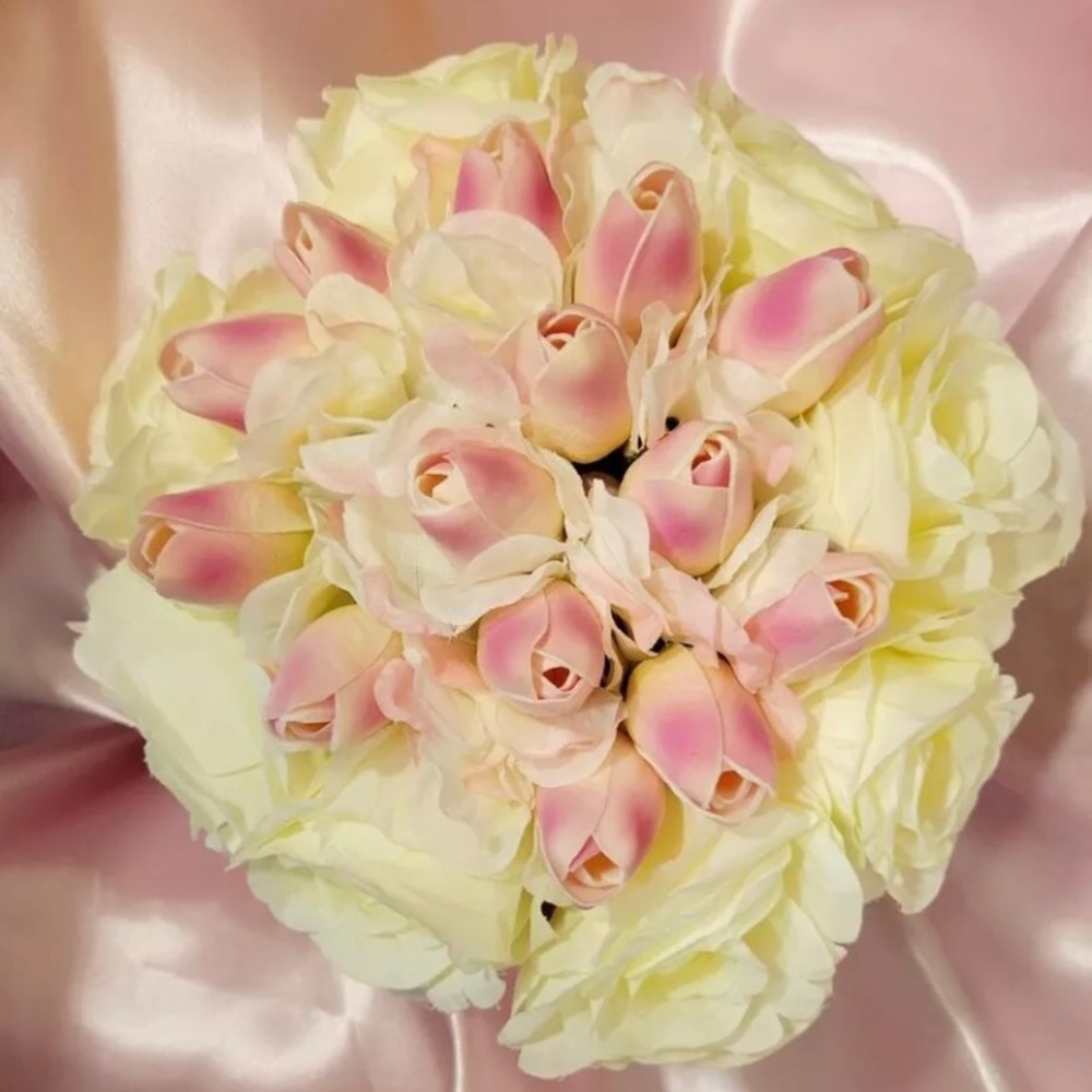 Pink and Ivory Bride Wedding Bouquet and Groom boutonniere